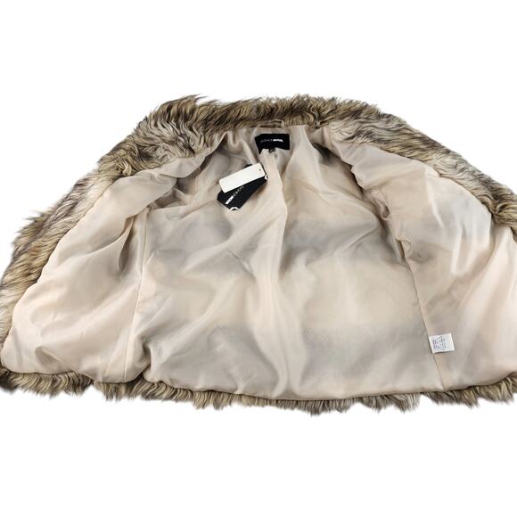 Faux Fur Bomber Coat Womens Medium Brown Fuzzy Fluffy Jacket Thick Preppy NWT - Picture 7 of 15